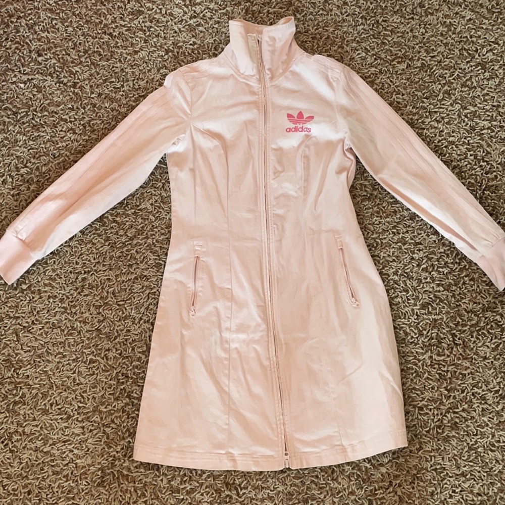 PINK ADIDAS FULL LENGTH COAT/TRENCH COAT